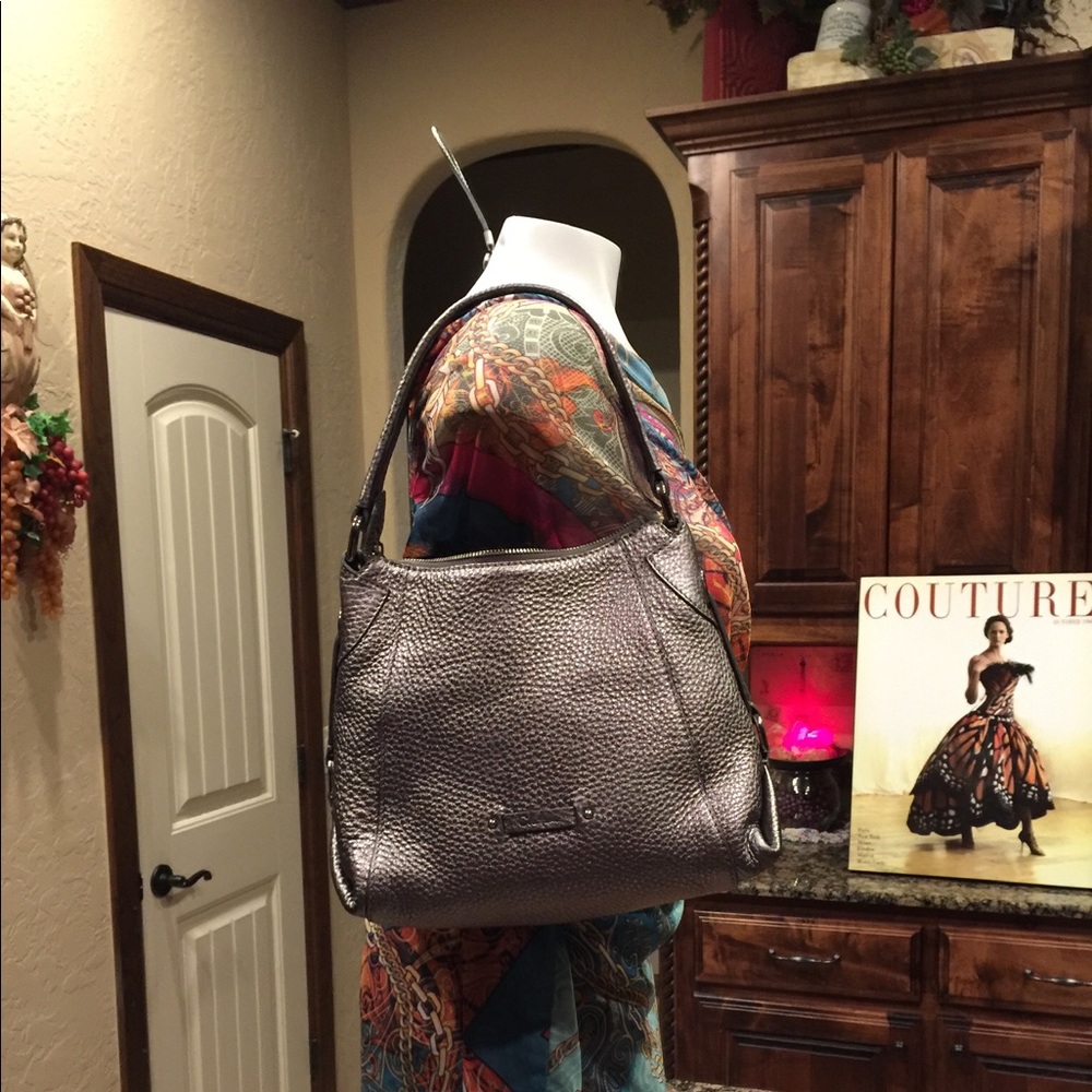 🪩COLE HAAN SILVER LEATHER BAG SATCHEL TOTE - Picture 3 of 11